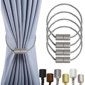Lot de 4 embrasses de rideau magn&eacute;tiques, embrasses de rideau, attaches de rideau avec corde torsad&eacute;e plus &eacute;paisse et aimant puissant pour attacher