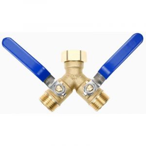 R&eacute;partiteur en Y &agrave; 2 voies en laiton, raccord d'eau 3/4" avec 2 robinets d'arr&ecirc;t s&eacute;par&eacute;s, poign&eacute;e allong&eacute;e en acier inoxydable 304, connexion pour