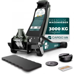 CargoVA Cric rouleur hydraulique 3T, profil bas 75&ndash;505 mm, kit professionnel avec tapis et 2 patins en caoutchouc, adapt&eacute; aux SUV et v&eacute;hicules
