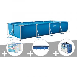 Kit piscine tubulaire rectangulaire 4,50 x 2,20 x 0,84 m + B&acirc;che de protection + 6 cartouches + B&acirc;ches &agrave; bulles - Intex
