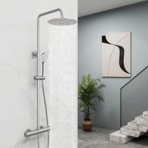 Ocean Sanitaire - ocean Colonne de Douche Thermostatique Cube 250- Douchette &agrave; 3 Jets- Chrom&eacute;- Mitigeur R&eacute;glable en Hauteur