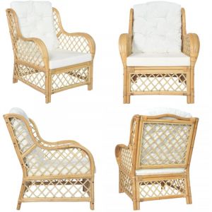 Vidaxl - Canapé avec coussin Rotin naturel et lin - Canapé Rotin - Canapé Intérieur - Meuble Salon - Fauteuil Relaxant - Décoration Salon - Home &