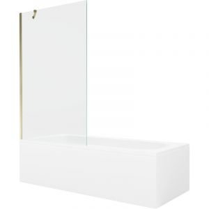 Mexen - Vega baignoire rectangulaire 180 x 80 cm avec habillage et &eacute;cran 1 volet 100 cm, transparent, dor&eacute; - 550118080X9510000050