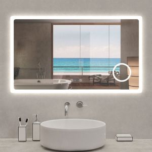 Acezanble - Miroir lumineux 120 x 70cm, 3 couleurs + dimmable + grossissant + horloge + anti-bu&eacute;e + m&eacute;moire, miroir salle de bain