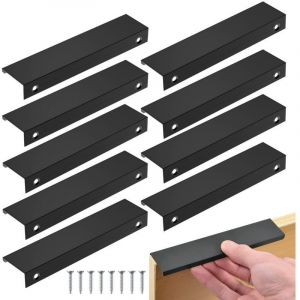 Poign&eacute;e Cuisine Noir, 10PCS Entraxe 160mm Invisible Poignee de Meuble, poignet de porte cuisine en Aluminium, Noir Poign&eacute;e Meuble pour Tiroirs