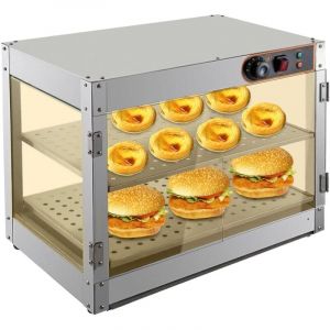 Vitrine de Maintien au Chaud avec Support et Pince à pain, Armoire Chauffante Acier Inoxydable Electrique à 2 Etages, Comptoir à Burger/Poulets, Pour
