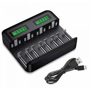 Chargeur de Piles Universel LCD, Chargeur Universel pour AA/LR6, AAA/LR3, C/R14, D/R20 Ni-MH Piles Rechargeables avec Entrée Type C Micro USB,