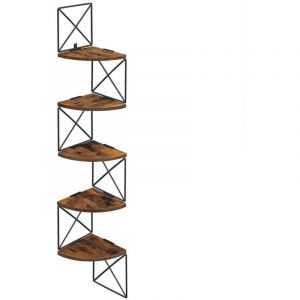 &Eacute;tag&egrave;re murale &agrave; 5 niveaux meuble d&rsquo;angle biblioth&egrave;que rangement montage facile pour chambre salon salle de bain cuisine bureau marron rustique et