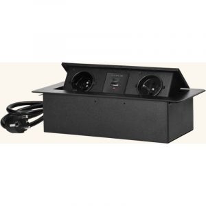 Prise plan de travail NOXEN - Bloc 2 prises + 1 USB-A + 1 USB-C r&eacute;tractable noir