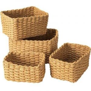 Paniers de Rangement en Osier Tiss&eacute;, Lot de 4 Panier en Osier Tress&eacute;, Corbeilles de Rangement Empilables(Marron)