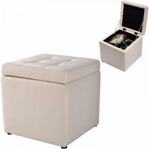 COSTWAY Tabouret Pouf Coffre Bo&icirc;te de Rangement Repose-Pied Ottoman avec Espace de Stockage Cuir PU, Charge 150 kg, 40 x 40 x 40 cm (Beige)