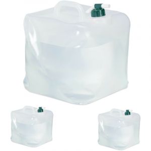 Relaxdays Jerrican d&rsquo;eau pliable, lot de 3, volume : 20 l, robinet, sans BPA, convient aux aliments, transparent/vert