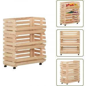 The Living Store Chariot &agrave; l&eacute;gumes 77x30x80 cm Bois de pin solide - Chariot De Cuisine - Chariot &Agrave; L&eacute;gumes - Meuble De Rangement - Bois Massif - Pin