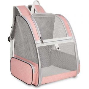 Dog Cat Carrier Bag, Foldable Breathable Mesh Pet Backpack with Metal Structure, Dog Transport Bag with Removable Plush Mattress, up to 7.5 kg, Pink