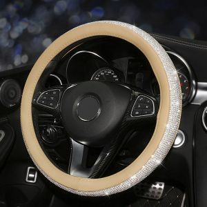 Couvre Volant Universelle en Cristal, Housse Volant Voiture 38cm en Cuir avec Paillette Diamant Bling Strass pour Femmes Decoration Voiture