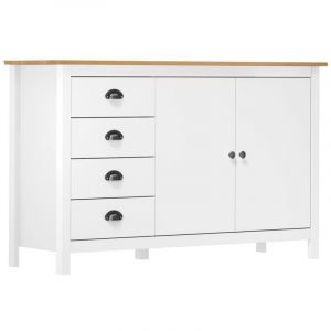 Buffet bahut commode armoire meuble de rangement organisateur cuisine salle de s&eacute;jour salon Hill 130 x 40 x 80 cm bois de pin solide blanc