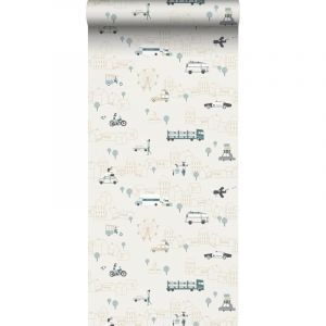 Sanders&sanders - papier peint voitures bleu gris et beige clair