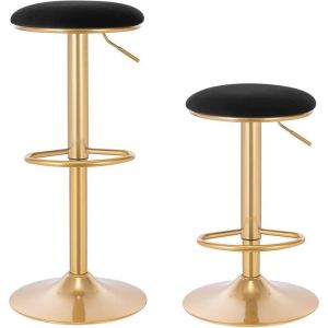 2 x Tabourets de Bar Hauteur Réglable (61-82cm), Chaise de Bar avec Repose-Pieds, Tabouret Rond Haut Métallique pour Chambre Comptoir Cafétéria, Noir