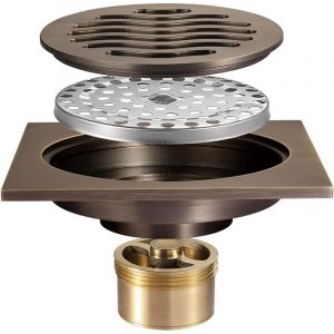 Vtizikl Drain de Douche 100x100mm Siphon de Sol Carr&eacute; Laiton Caniveau de Douche Anti-Odeur Drain de Plancher pour Salle de Bain