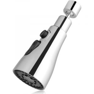 Douchette Evier Cuisine Robinet 360 Degres 3 Modes Embout Avec Aerateur Mitigeur Evier Tete De Robinet Rotative, Adaptateur Robinet Universal (Chrome)