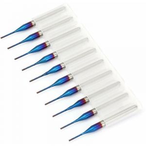 Memkey - 10pcs Cône Fraise en Carbure de Tungstène Bleu Enduit Fraises en Bout pour Machine de Gravure Carte de Circuit Imprimé scm (0.8mm)