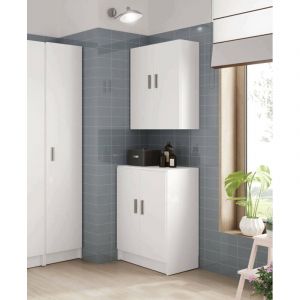 Mobimarket - Kit armoire polyvalente basse 2 portes cm59x37x80h couleur blanche avec 1 e'tage're ligne polyvalente