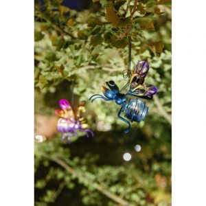 Papillon solaire BLEU 18 cm, d&eacute;co suspendue color&eacute;e, id&eacute;ale pour arbres, balcons ou pergolas