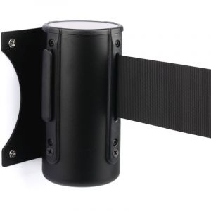 Enrouleur mural noir &agrave; sangle r&eacute;tractable noire - Crochet mural