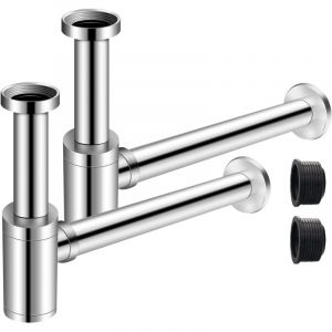2 X Siphon de Lavabo Chrom&eacute; Universel Tube Siphon de Lavabo Siphon en Acier Inox 1 1/4 x 32mm Salle de Bain Siphon &Eacute;vier M&eacute;tal Siphon &agrave; Tube Siphon &agrave;