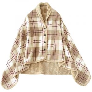 Poncho Polaire Femme Hiver Chaud Cape d'hiver avec Boutons Cape &Eacute;paissie El&eacute;gant Couverture &agrave; Carreaux Cape d'&eacute;paule Chaude Poncho Mixte Cachemire