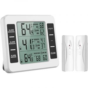 Thermom&egrave;tre de frigo cong&eacute;lateur, thermom&egrave;tre de r&eacute;frig&eacute;rateur sans fil avec 2 capteurs, alarme sonore, min/max pour maison, cuisine, restaurant.