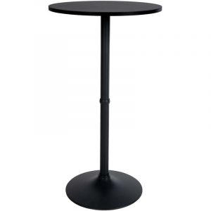 Table haute de bar bistrot plateau forme diam&egrave;tre 60 cm rond en bois noir et m&eacute;tal chrom&eacute; 100006576