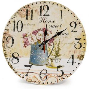 Home 34cm Vintage Horloge Murale Rustique, silencieuse en Bois Cadran Horloge minuteur (Caf&eacute; et Fleur)