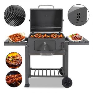 Swanew - Barbecue à Charbon - Gril à charbon de bois - Grille de cuisson avec thermomètre -139x67x107.5cm Gris