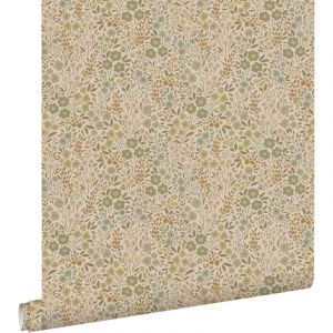 papier peint fleurs vert olive gris&eacute; - ESTAhome