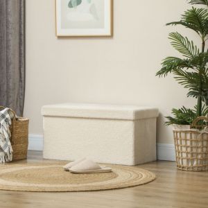 Banc coffre rangement 76x38x38 cm 84L cadre en MDF polyester cr&egrave;me
