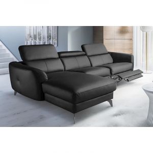 Venesetti - Canap&eacute; d'angle relax en cuir de luxe italien avec relax &eacute;lectrique, 5 places bertoni, noir, angle gauche - Noir