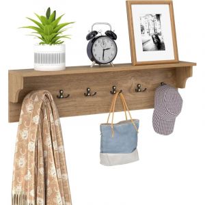 COSTWAY Porte-Manteau Mural, 80 cm, Patere Murale avec &Eacute;tag&egrave;re, 6 Crochets pour Chapeaux, Serviettes, Sacs, Meuble Entr&eacute;e, Etagere Suspendue, pour