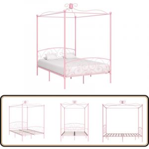 Vidaxl - Cadre de lit &agrave; baldaquin sans matelas rose m&eacute;tal 140x200 cm - Cadre De Lit - Lit &agrave; Baldaquin - Lit Double - Lit Rose - Lit Metal
