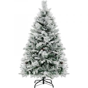 Relax4life - Sapin de No&euml;l Mince 137cm, Arbre de Noel Slim Enneig&eacute;es avec led, Pieds de Sapin de No&euml;l en M&eacute;tal (472 Branches)
