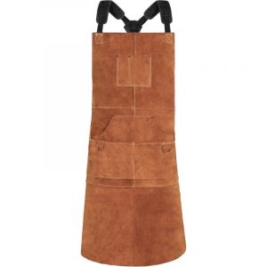 Tablier de Soudeur avec 6 Poches, Tablier de Travail en Cuir Anti-Chaleur Ignifuge, R&eacute;glable de M &agrave; XXXL, Parfait pour Forgeron, M&eacute;canicien, Atelier