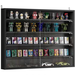 Vitrine murale pour objets de collection 5 étagère réglables en hauteur et 2 portes coulissantes 80 x 9,5 x 60 cm noir