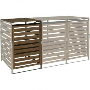 Xl cache poubelle pour 1/2 places extension HHG 714, cache poubelle, 110x65x93cm bois massif brun foncé - brown