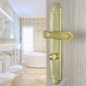 Ouvre&D&eacute;co - 2 poign&eacute;es de porte REGENCE condamnation, laiton poli entraxe 195 mm