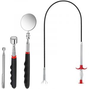 Aimant Mecanique Auto, Pince Magn&eacute;tiseur Outils, Aimant T&eacute;lescopique, Miroir T&eacute;lescopique, T&eacute;lescopique et Flexible, Utilis&eacute; pour Ramasser de Petites