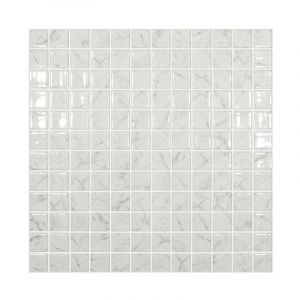 Mosa&iuml;que de p&acirc;te de verre effet marbre carr&eacute; 2,5x2,5cm - Carrara grey - Brillant - bo&icirc;te de 1 m2