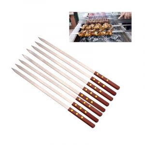 10 Pièces Brochettes pour Barbecue Inox, Pique a brochette 50cm, avec poignée réutilisables en Acier Inoxydable, Ustensiles Accessoire Barbecue