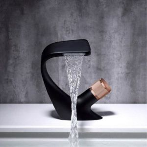 Robinet de lavabo noir pour eau froide et chaude, robinet de salle de bain noir (chrome rose dor&eacute;)