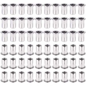 60 Pièces 304 Ecrou a Sertir M6 en Acier Inoxydable Tête Plate Ecrou Aveugle Rivet Fileté Ecrou a Rivet pour pince à insert fileté