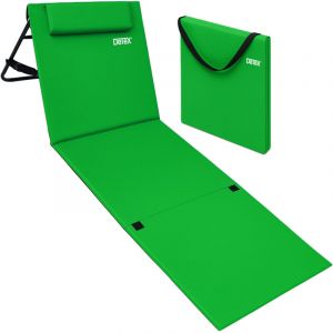Tapis de Plage rembourr&eacute; Pliable avec dossier R&eacute;glable Poche lat&eacute;rale Coussin Sangle de transport Matelas de plage transportable Vert